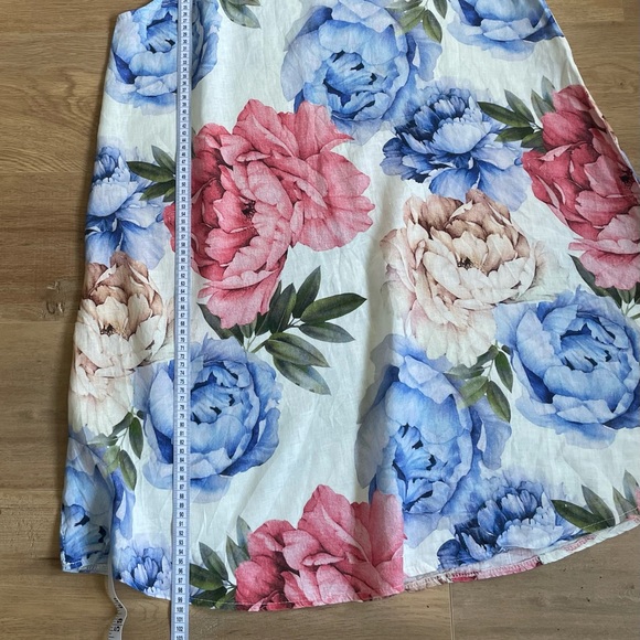 Lungo L’Arno 100% Linen Peony Floral Dress L Sleeveless Made in Italy - Picture 7 of 7